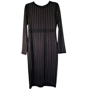 Club L London Bodycon Dress 16 Black Allover Rhinestones Party Cocktail Midi EUC